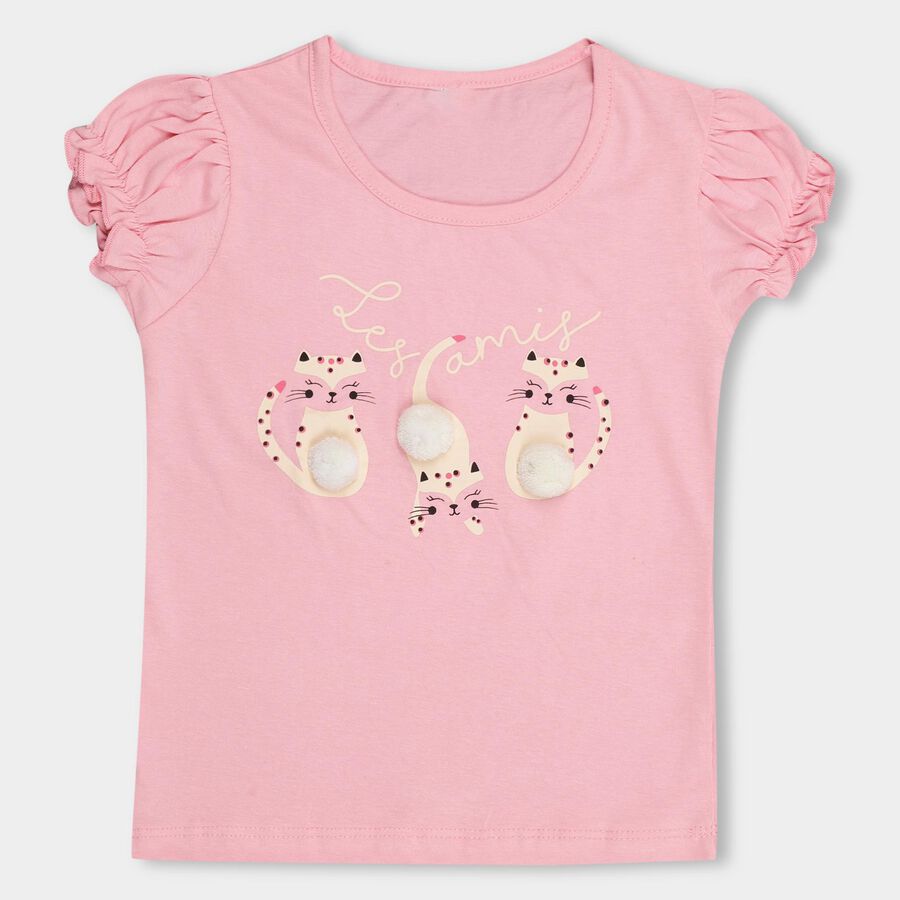 Girls' 100% Cotton T-Shirt, हल्का गुलाबी, large