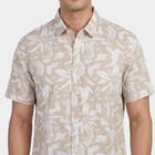 Men's Beige Cotton Classic Collar Casual Shirt, Beige, small