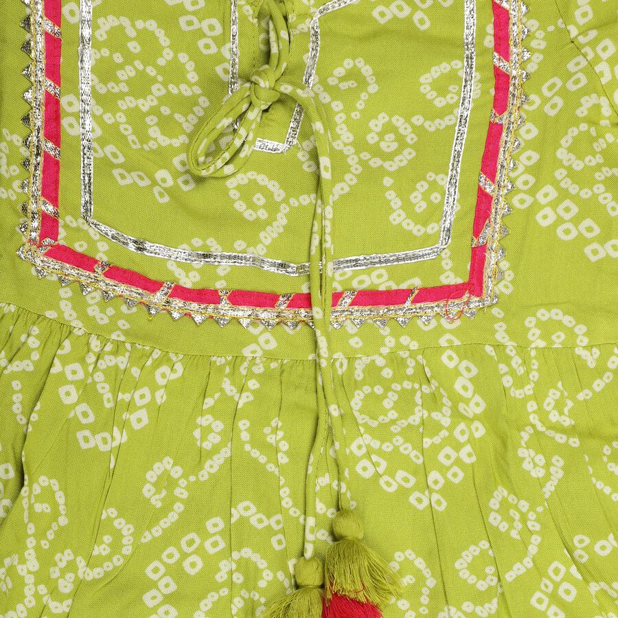 Girls' Bright Lime Green Round Neck Bohemian Upper and Bottom Set, Light Green, large