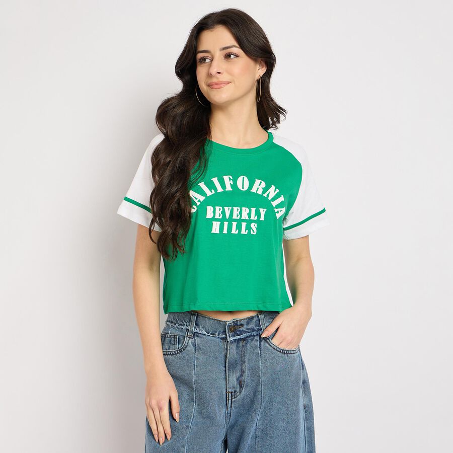 Ladies' 100% Cotton Crop  Top, गहरा हरा, large