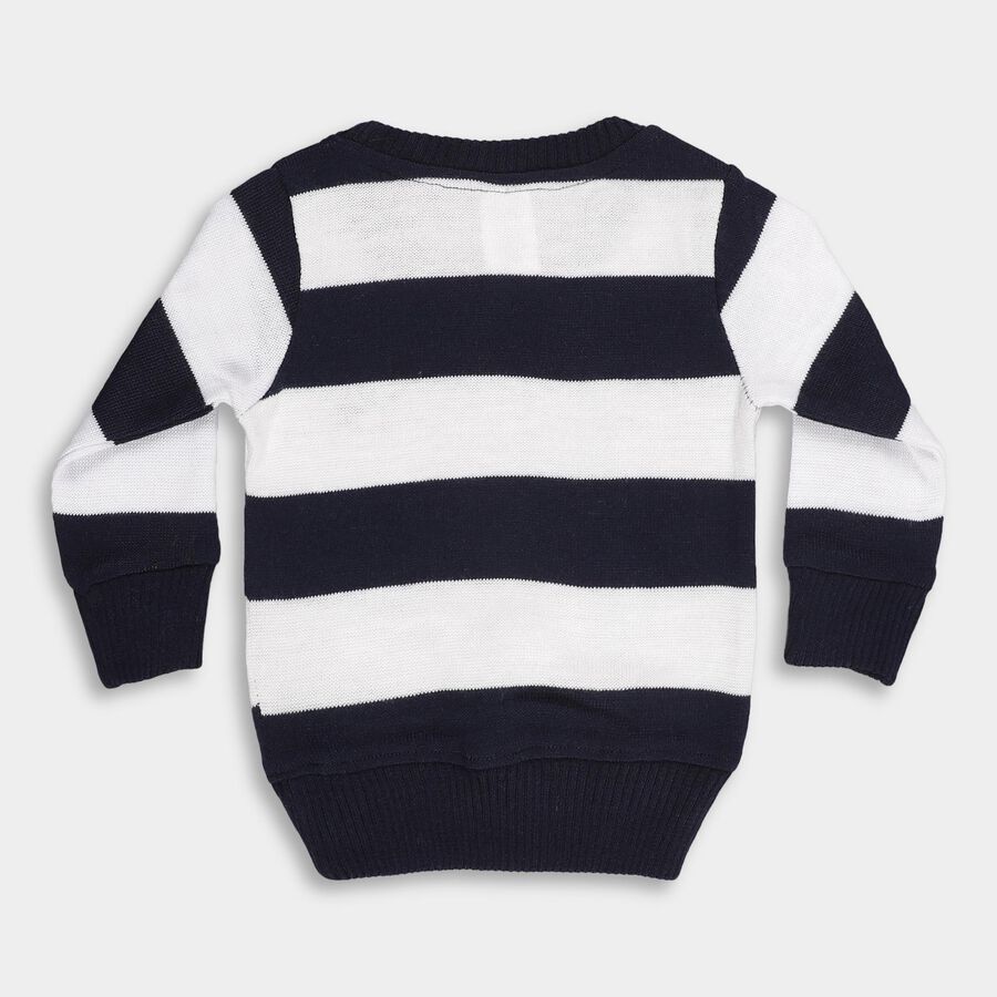 Infants' Deep Midnight Navy and Bright White Round Neck Casual Pullover, नेवी ब्लू, large image number null