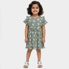 Infant Girls' Green Flared Daisy Print Ruffle Sleeve Frock, Light Green, small
