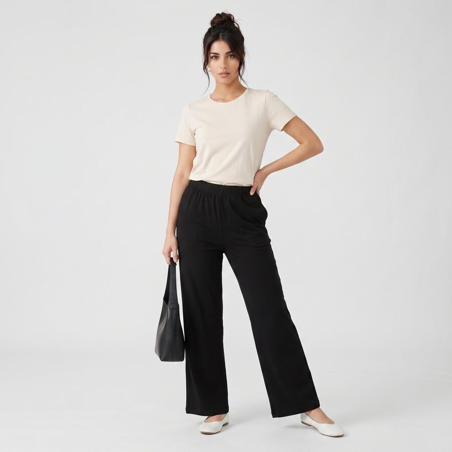 Women's Black Palazzos, काला, large
