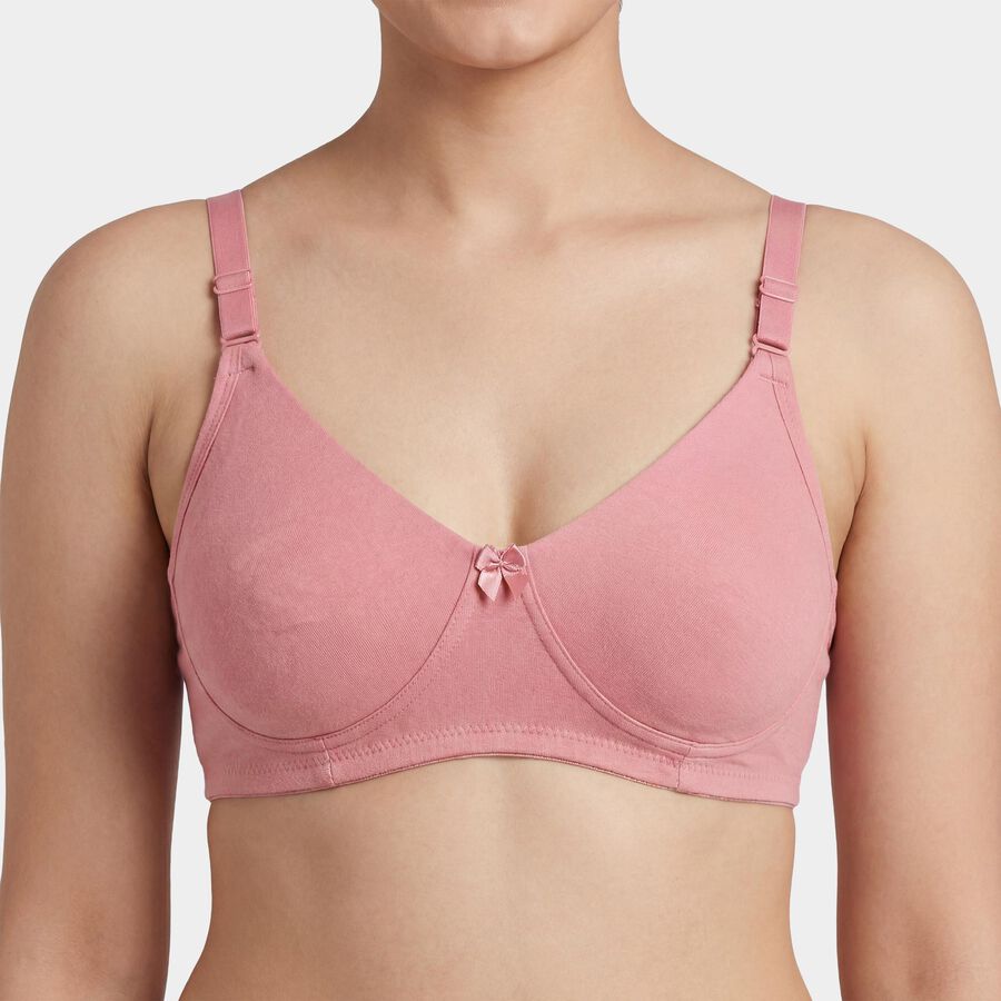 Women's Pink Cotton Blend V-Neck Non-Padded Wireless Bra, Light Pink, large