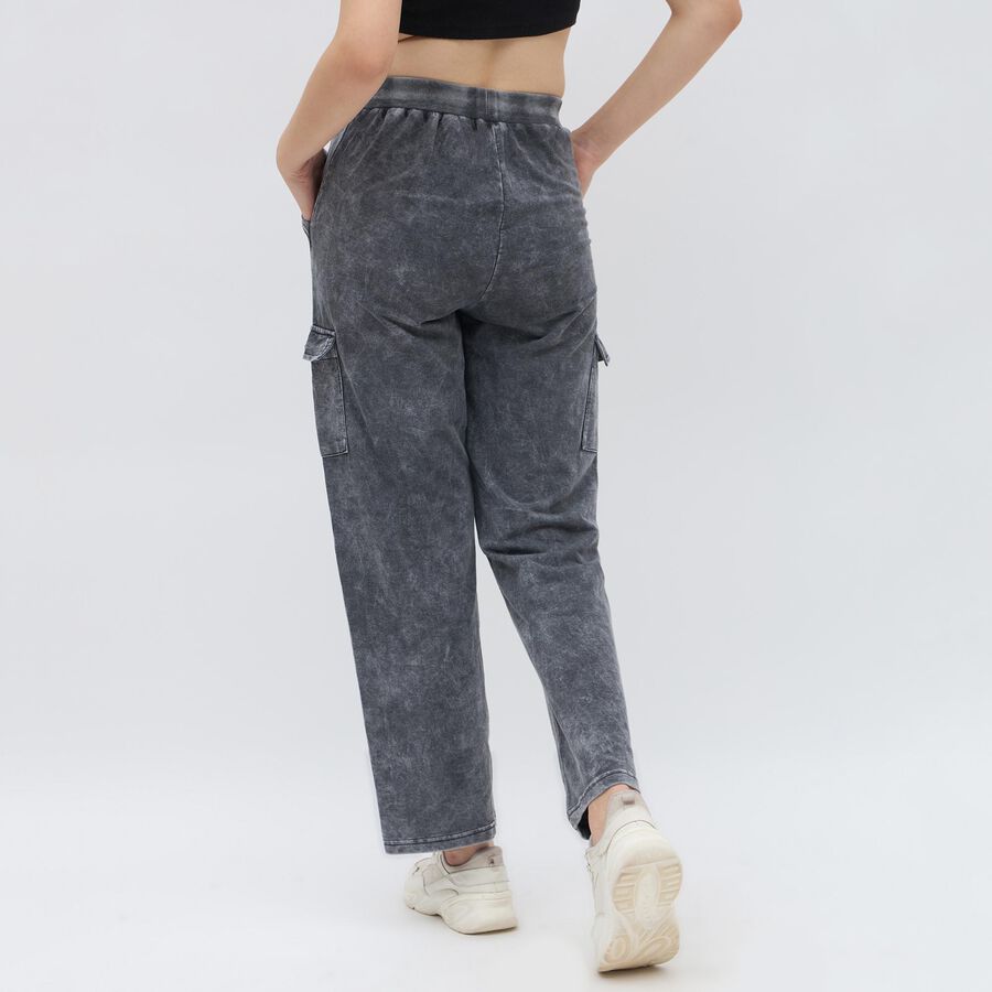 Women's Washed Graphite Grey Relaxed Fit Cargo Track Pants, Dark Grey, large image number null