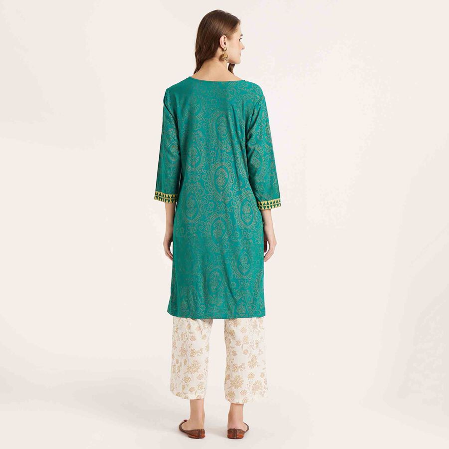 Printed 3/4th Sleeve Kurta, Dark Green, large image number null