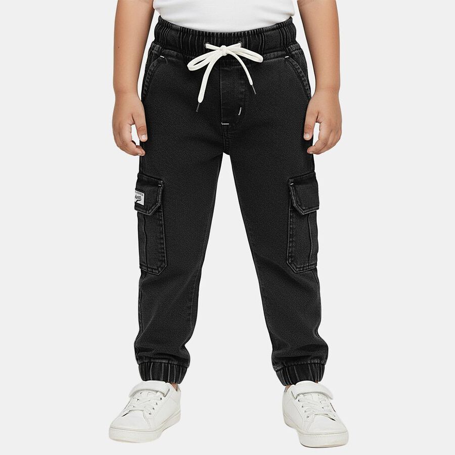 Boys' Washed Black Relaxed Fit Cargo Jogger Jeans, Black, large