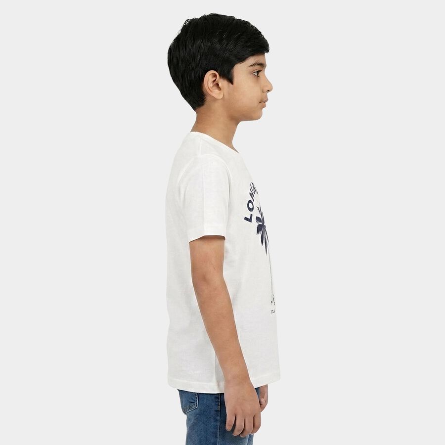 Boys White Round Neck Regular Boys T-Shirt, सफ़ेद, large