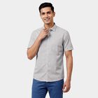 Men's Light Beige Cotton Half Sleeve Classic Casual Shirt, Beige, small