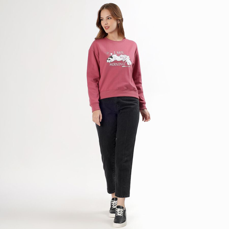 Women's Muted Rose Pink Crew Neck Casual Sweatshirt, गुलाबी, large image number null
