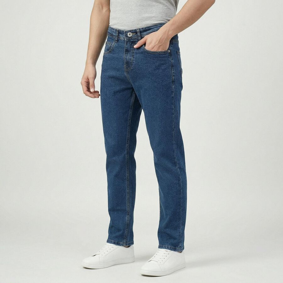 Men's Blue Slim Fit Classic Jeans, Mid Blue, large
