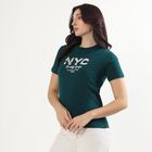 Women's Deep Green Cotton Round Neck Casual T-Shirt, Dark Green, small image number null