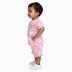 Infant Bright Pink Cotton Round Neck Casual Shorts Set, गुलाबी, small