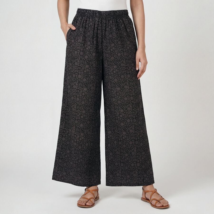 Women's Grey Relaxed Fit Solid Palazzos, Dark Grey, large