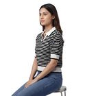 Women's Black Cotton Round Neck Minimalist Top, Black, small