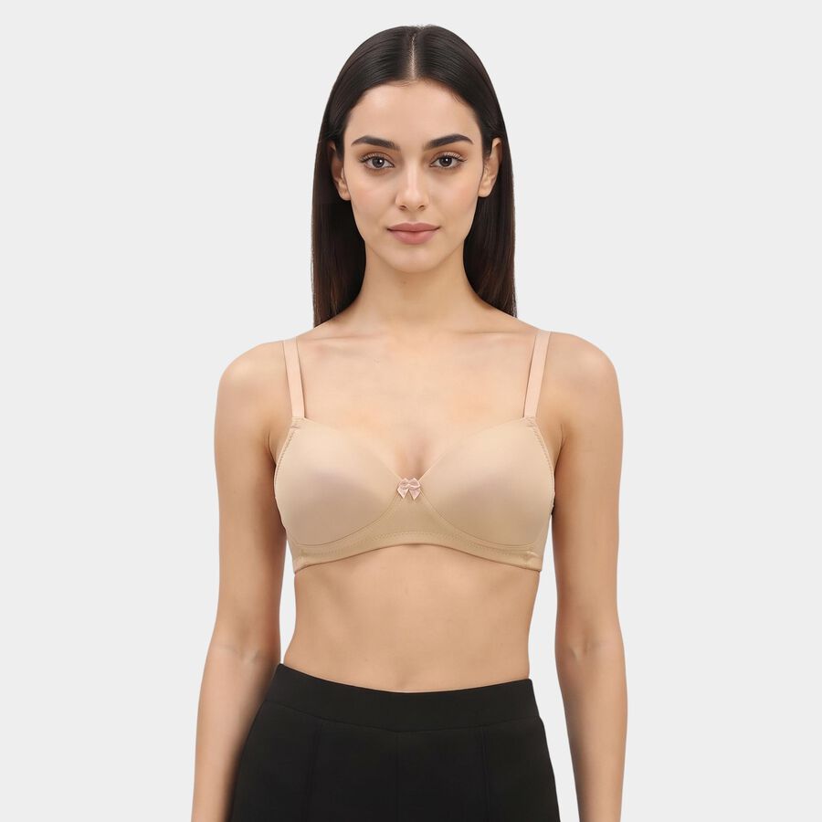 Women's Beige Wire-Free T-Shirt Bra, गहरा पीला, large