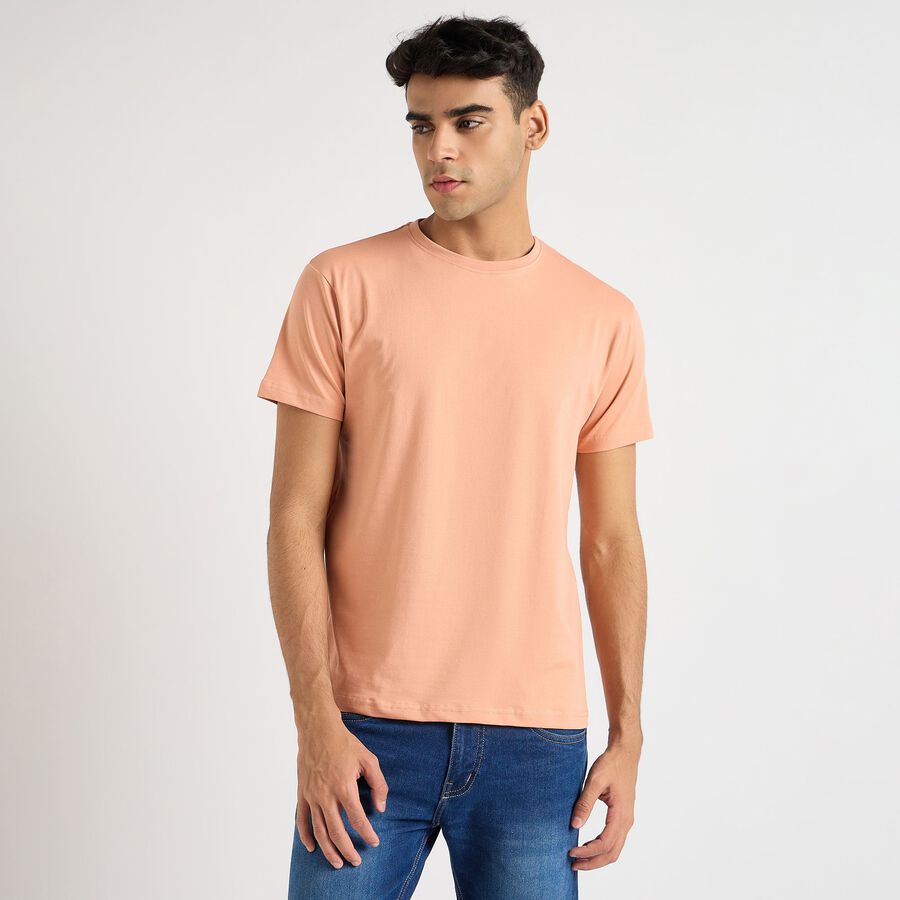 Men's Round Neck Half Sleeves T-Shirt, Peach, large image number null