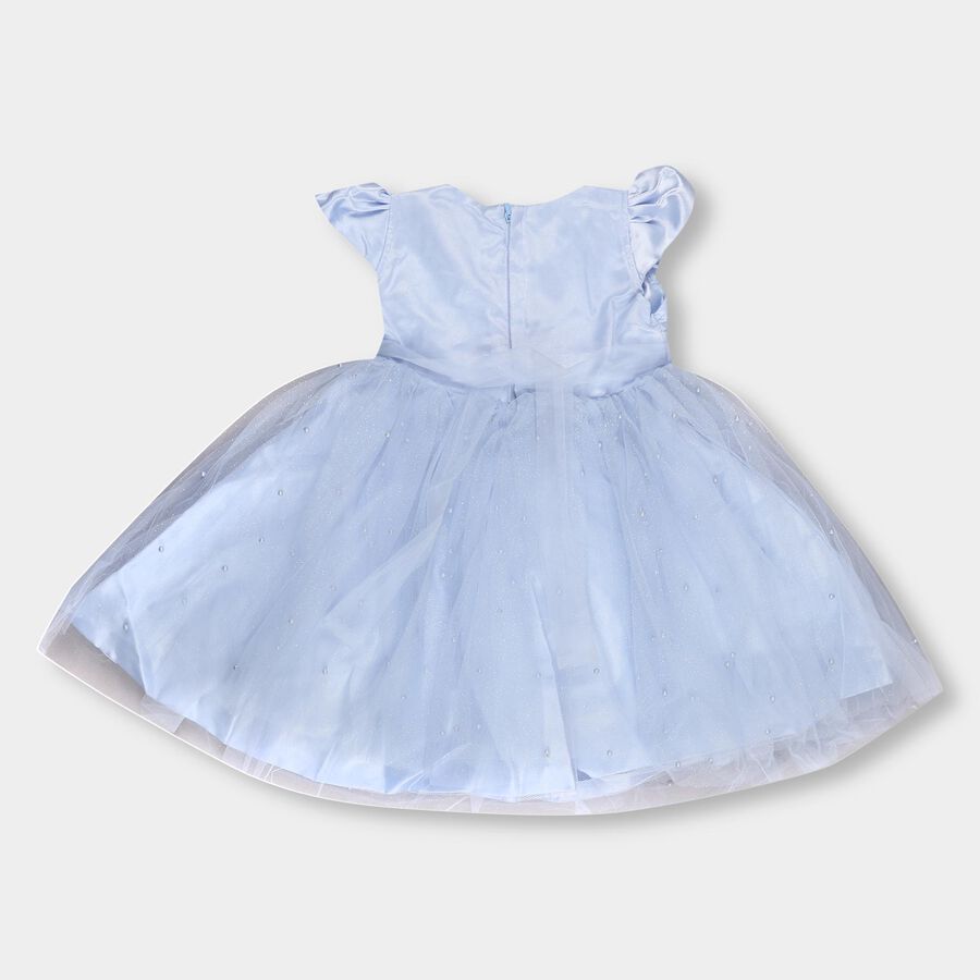 Girls' Light Sky Blue Floral Embellished Party Wear Frock, हल्का नीला, large image number null
