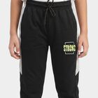 Boys' Black Graphic Print Cotton Blend Jogger Pyjama, काला, small