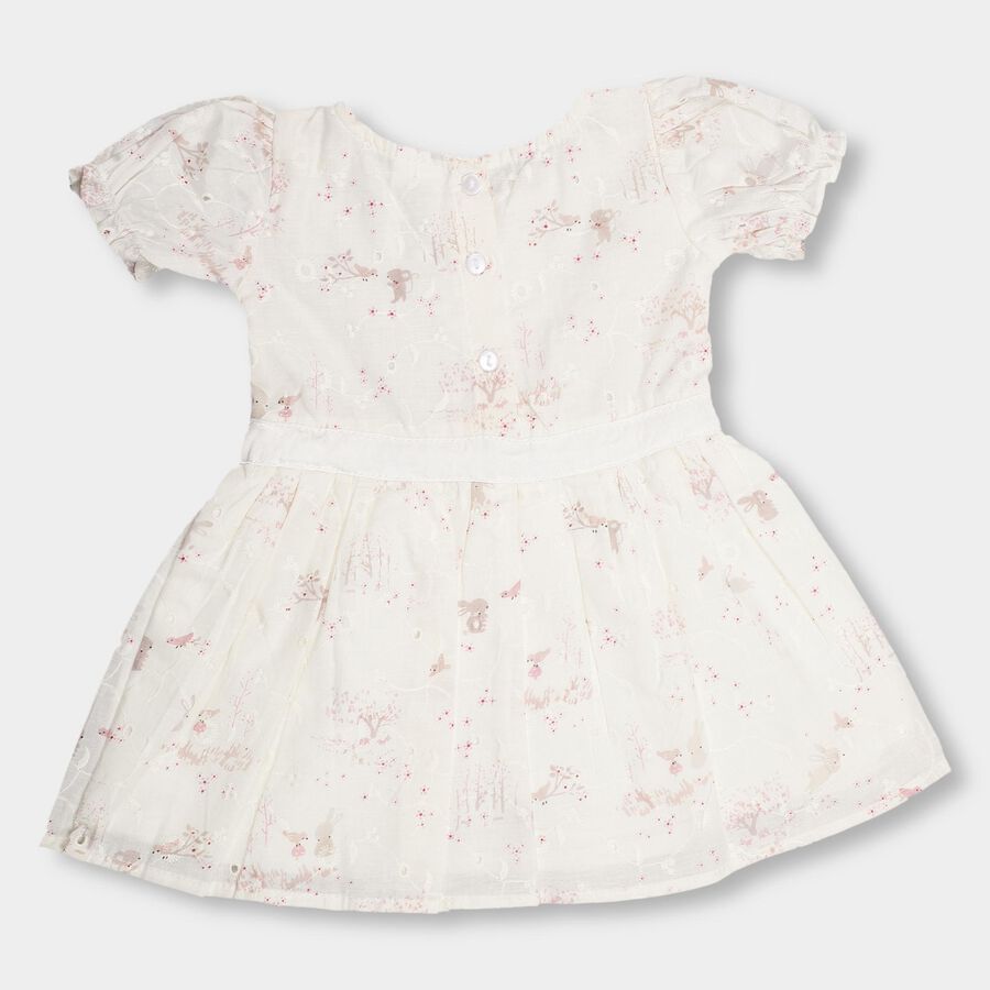 Infants' Ivory Puff Sleeve Animal Print Frock, White, large