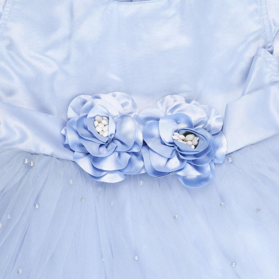 Girls' Light Sky Blue Floral Embellished Party Wear Frock, हल्का नीला, large image number null