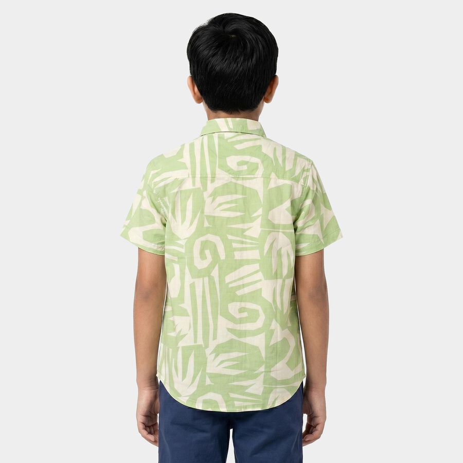 Boys' Mint Green Cotton Abstract Printed Regular Fit Shirt, Light Green, large