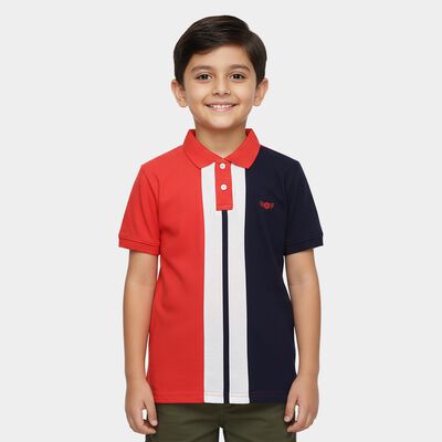 Boys Red Cotton Round Neck Casual T-Shirt