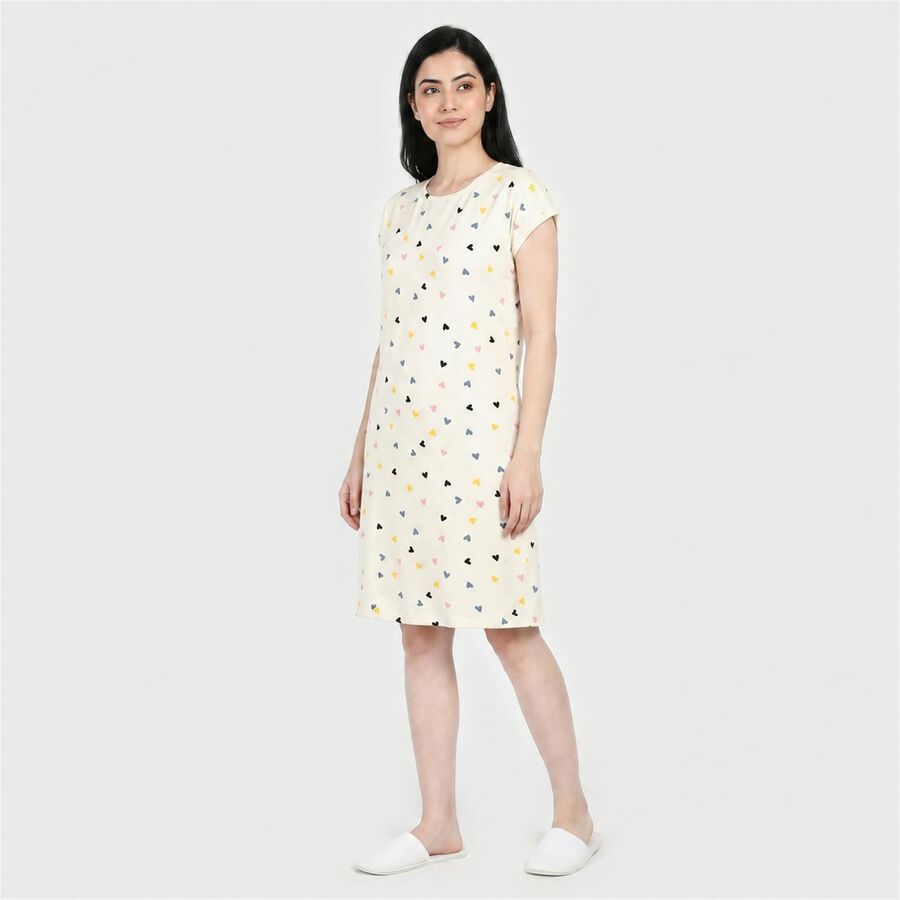 Women's White Round Neck T-Shirt Style Nighty, सफ़ेद, large