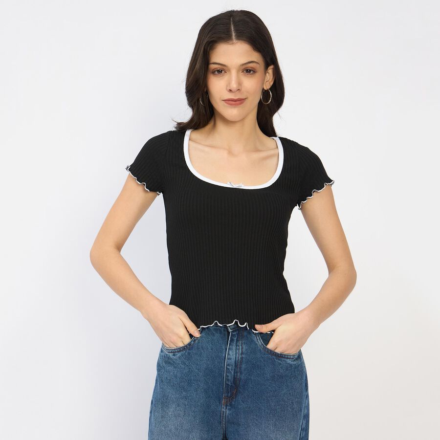 Ladies'  Crop  Top, Black, large image number null
