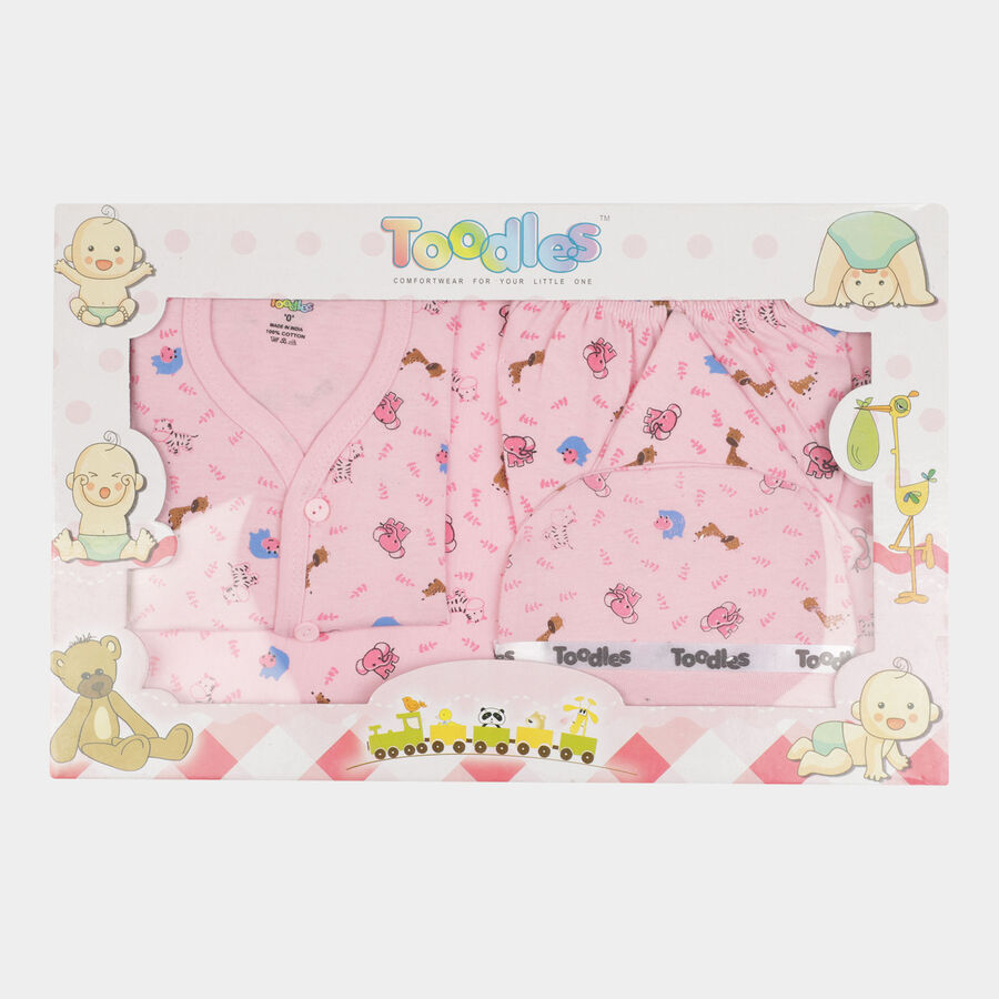Infants Printed Cotton Baby Gift Set, Pink, large image number null