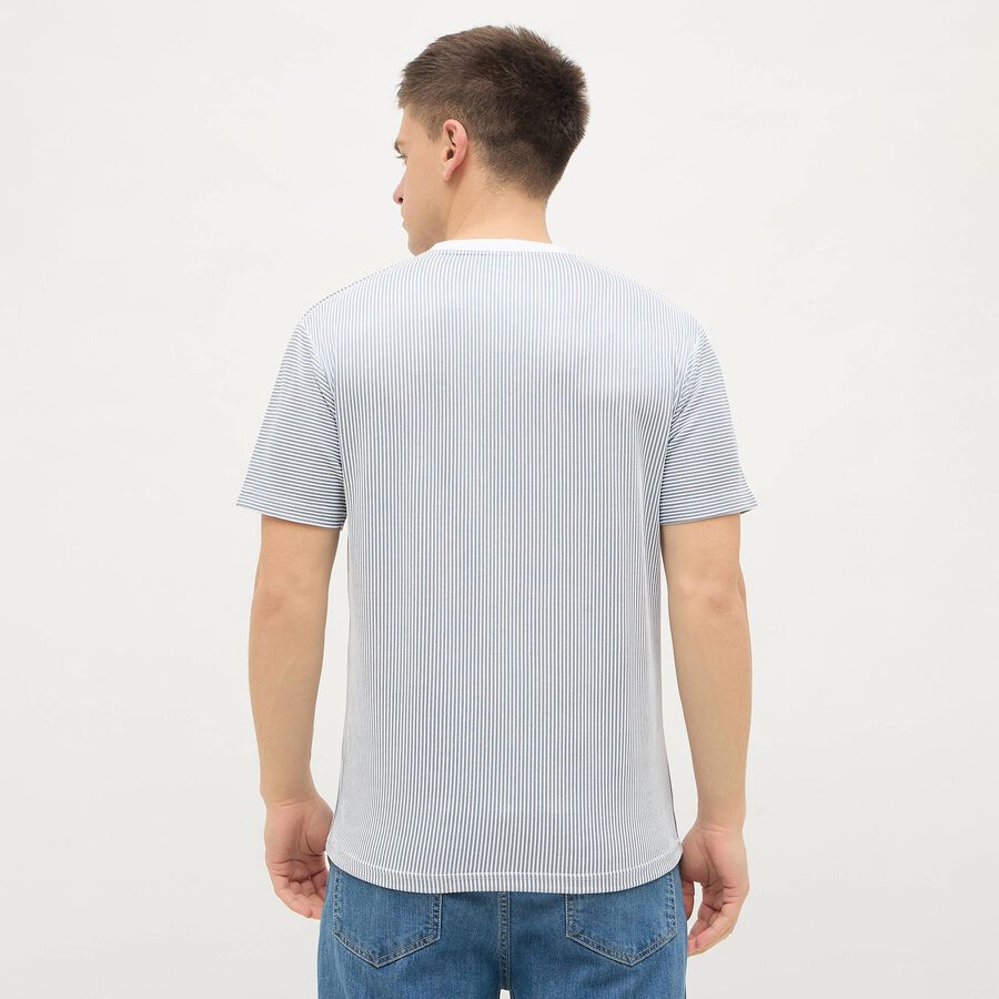 Men's Deep Blue Crew Neck Striped T-Shirt, गहरा नीला, large