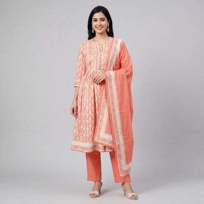 Women's Light Pink Cotton Kurta