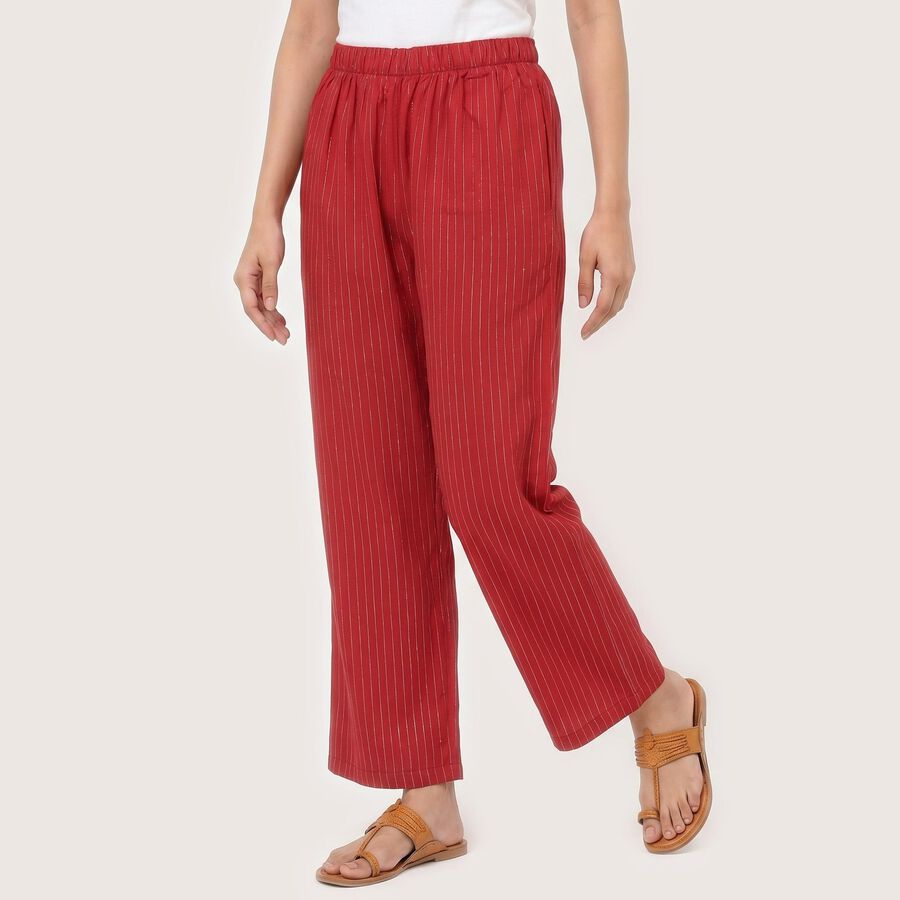 Women's Maroon Regular Fit Striped Palazzos, Maroon, large