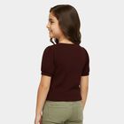 Girls' Maroon Mock Neck Ruffle Detail T-Shirt, Wine, small
