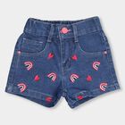 Girls' Denim Blue Buttoned Embroidered Shorts, मध्यम नीला, small image number null