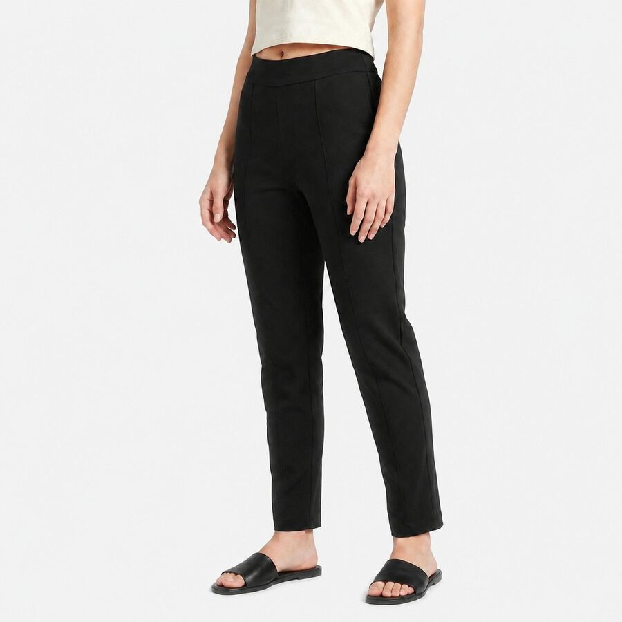 Women's Black Straight Fit Solid Trousers, Black, large