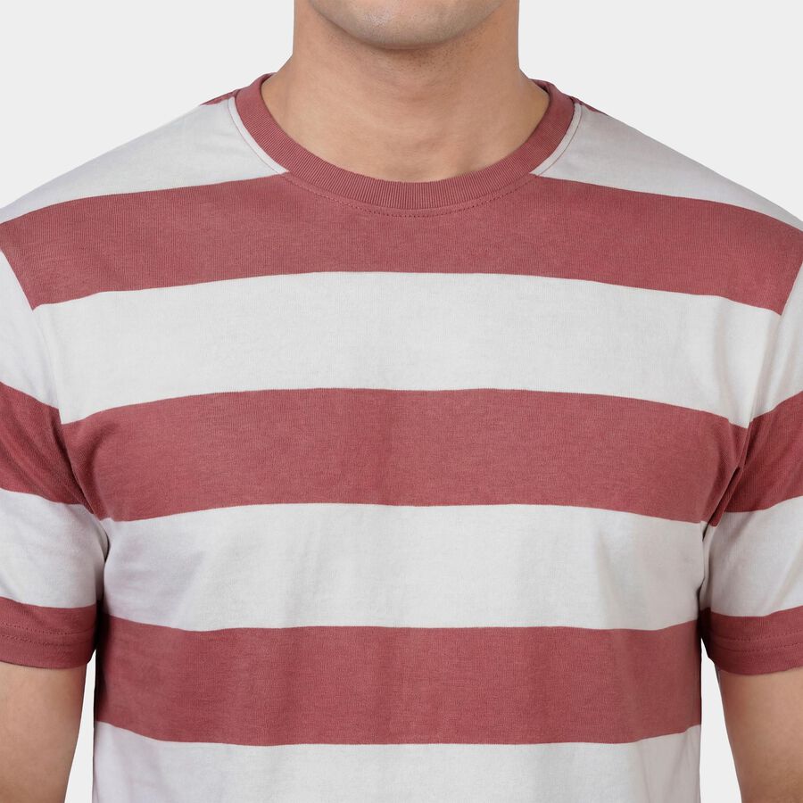 Men's Pink Round Neck Casual T-Shirt, Light Pink, large