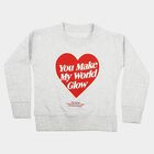 Girls' Ecru Melange Crew Neck Graphic Print Sweatshirt, Ecru Melange, small