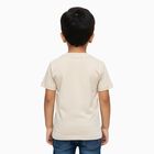 Boys Soft Beige Cotton Crew Neck Casual T-Shirt, Off White, small