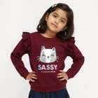 Girls' Deep Maroon Crew Neck Graphic Sweatshirt, Purple, small image number null