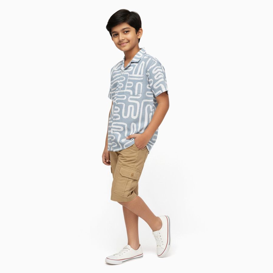 Boys Light Grey Cotton Half Sleeve Cuban Collar Casual Shirt, Light Grey, large image number null