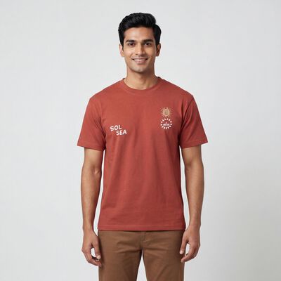 Men's Rust Cotton Round Neck Casual T-Shirt