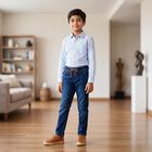 Boys' Navy Blue Straight Fit Drawstring Waist Jeans, गहरा नीला, small