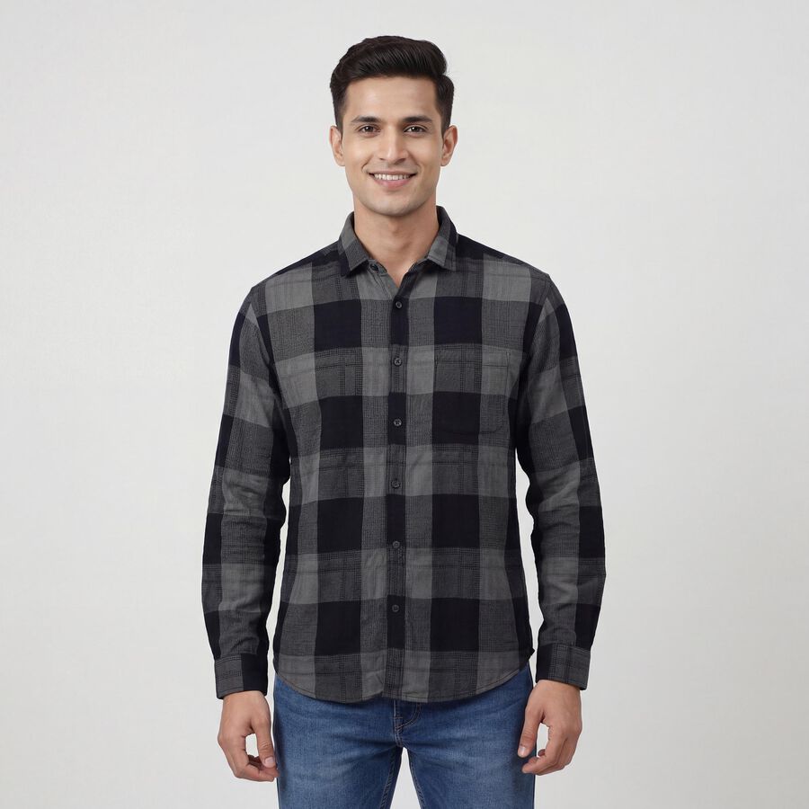 Men's Navy Blue Cotton Classic Casual Shirt, Navy Blue, large