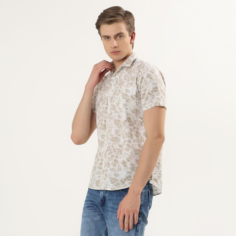 Men's Beige Cotton Half Sleeve Classic Collar Casual Shirt, Beige, large