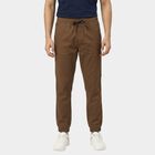 Men's Brown Slim Fit Flat-Front Casual Trousers, भूरा, small