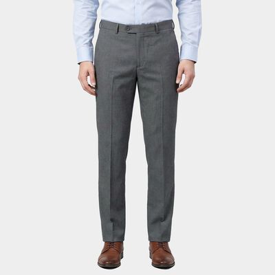 Men's Light Grey Slim Fit Flat-Front Trousers