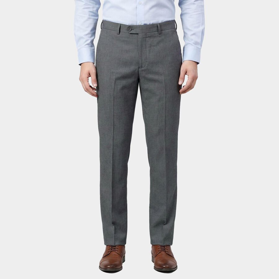 Men's Light Grey Slim Fit Flat-Front Trousers, हल्का ग्रे, large