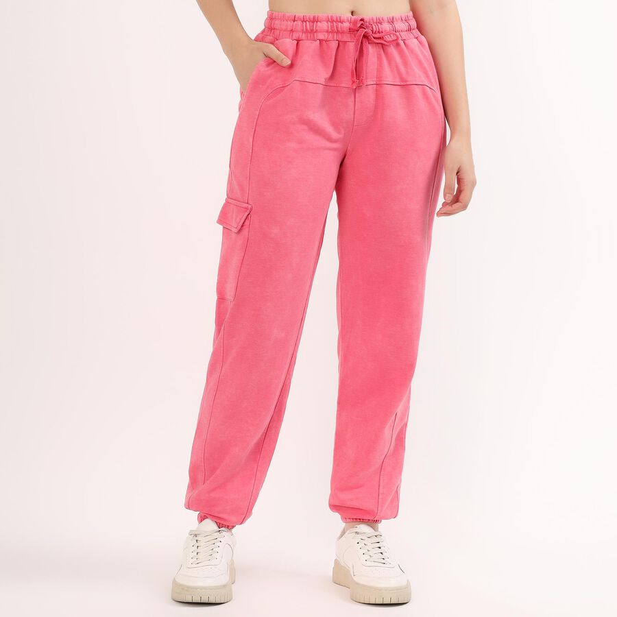Women's Washed Pink Relaxed Fit Cargo Jogger Track Pants, Pink, large image number null