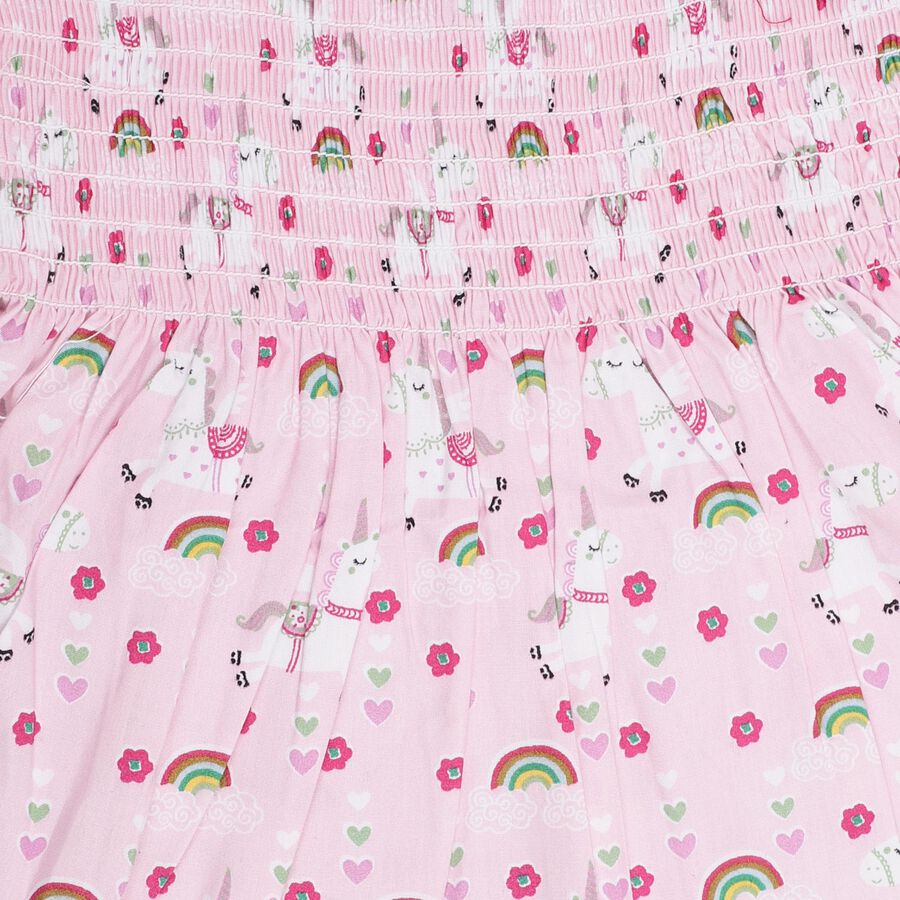 Infants' Light Pink Unicorn Print Smocked Cotton Frock, लाइलेक, large image number null